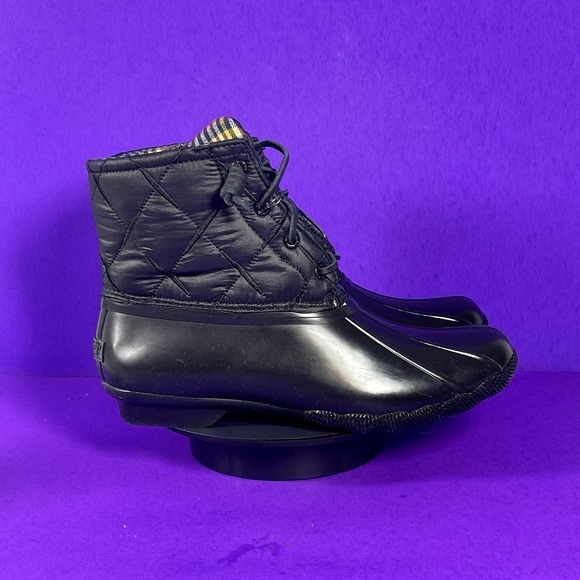 Sperry Women's Black Saltwater Nylon Quilted Rain/Duck Boots Shoe Size 10 -NEW - Picture 1 of 10